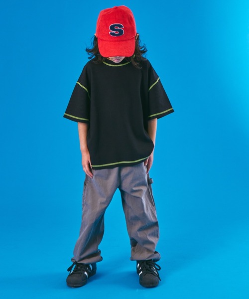 PAIRMANON STREET(ペアマノンストリート)の「【PAIRMANON STREET】半袖 カラー 配色ステッチ ワッフル Tシャツ(Tシャツ/カットソー・キッズ・ホワイト/オレンジ/ブラック・130/140/110/120/90/150/100)」の11枚目の写真