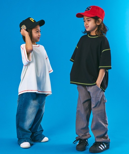 PAIRMANON STREET(ペアマノンストリート)の「【PAIRMANON STREET】半袖 カラー 配色ステッチ ワッフル Tシャツ(Tシャツ/カットソー・キッズ・ホワイト/オレンジ/ブラック・130/140/110/120/90/150/100)」の12枚目の写真