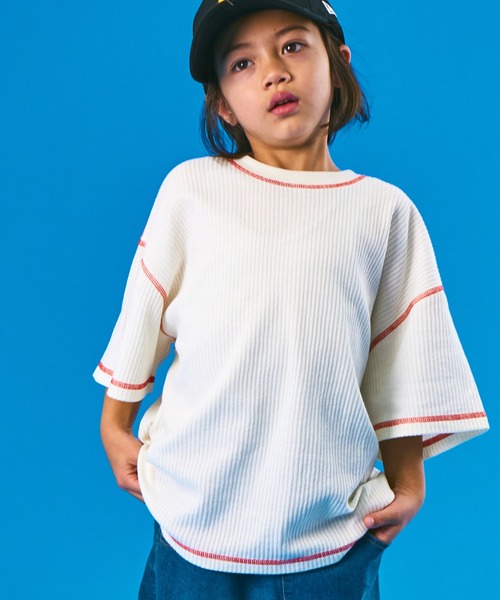 PAIRMANON STREET(ペアマノンストリート)の「【PAIRMANON STREET】半袖 カラー 配色ステッチ ワッフル Tシャツ(Tシャツ/カットソー・キッズ・ホワイト/オレンジ/ブラック・130/140/110/120/90/150/100)」の4枚目の写真