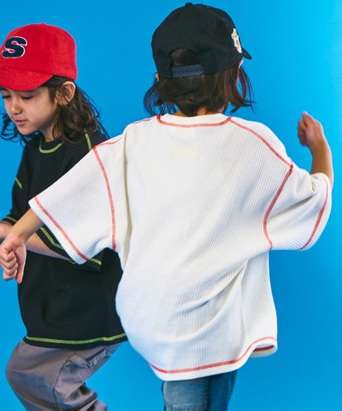 PAIRMANON STREET(ペアマノンストリート)の「【PAIRMANON STREET】半袖 カラー 配色ステッチ ワッフル Tシャツ(Tシャツ/カットソー・キッズ・ホワイト/オレンジ/ブラック・130/140/110/120/90/150/100)」の6枚目の写真