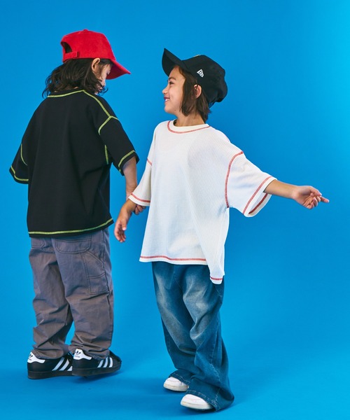 PAIRMANON STREET(ペアマノンストリート)の「【PAIRMANON STREET】半袖 カラー 配色ステッチ ワッフル Tシャツ(Tシャツ/カットソー・キッズ・ホワイト/オレンジ/ブラック・130/140/110/120/90/150/100)」の7枚目の写真