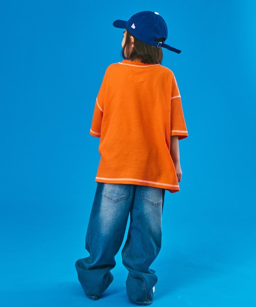 PAIRMANON STREET(ペアマノンストリート)の「【PAIRMANON STREET】半袖 カラー 配色ステッチ ワッフル Tシャツ(Tシャツ/カットソー・キッズ・ホワイト/オレンジ/ブラック・130/140/110/120/90/150/100)」の13枚目の写真