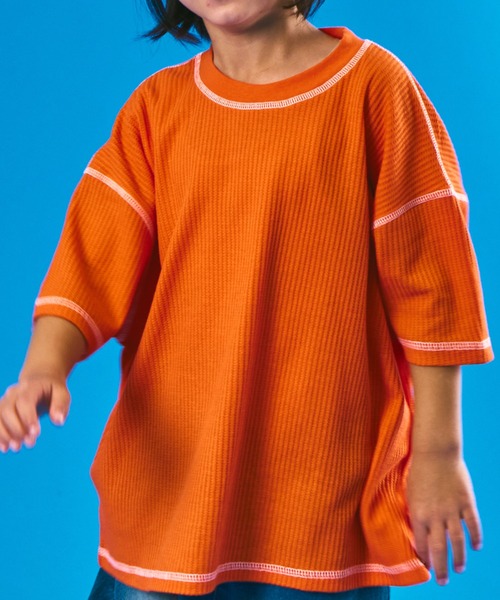 PAIRMANON STREET(ペアマノンストリート)の「【PAIRMANON STREET】半袖 カラー 配色ステッチ ワッフル Tシャツ(Tシャツ/カットソー・キッズ・ホワイト/オレンジ/ブラック・130/140/110/120/90/150/100)」の14枚目の写真