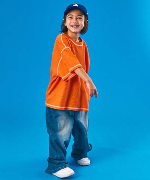 PAIRMANON STREET(ペアマノンストリート)の「【PAIRMANON STREET】半袖 カラー 配色ステッチ ワッフル Tシャツ(Tシャツ/カットソー・キッズ・ホワイト/オレンジ/ブラック・130/140/110/120/90/150/100)」の16枚目の写真