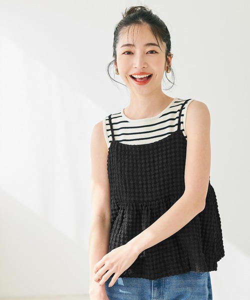 coca(coca)(コカ)の「ぽこぽこバックリボンキャミソールビスチェ(キャミソール・レディース・ブラック/アイボリー・M/L)」の5枚目の写真