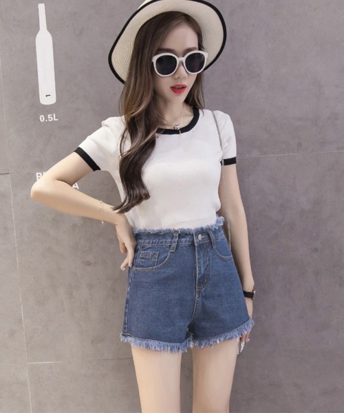 Miniministore(ミニミニストア)の「デニムショートパンツ レディース 短パン(デニムパンツ・レディース・サックスブルー/ブラック/ホワイト/インディゴブルー・M/L/XXL/XL)」の12枚目の写真