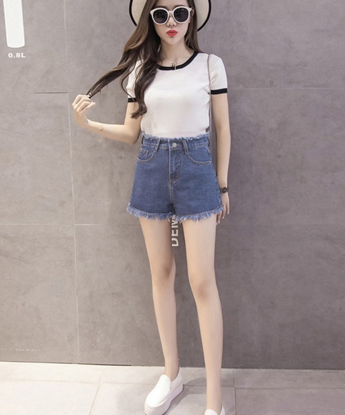 Miniministore(ミニミニストア)の「デニムショートパンツ レディース 短パン(デニムパンツ・レディース・サックスブルー/ブラック/ホワイト/インディゴブルー・M/L/XXL/XL)」の14枚目の写真
