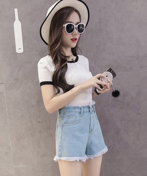 Miniministore(ミニミニストア)の「デニムショートパンツ レディース 短パン(デニムパンツ・レディース・サックスブルー/ブラック/ホワイト/インディゴブルー・M/L/XXL/XL)」の15枚目の写真