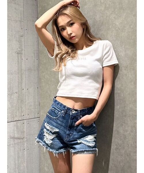 GYDA（ジェイダ）の「GLITTER GYDAショートTシャツ（Tシャツ/カットソー・レディース・オフホワイト/ブラック・FREE）」の9枚目の写真