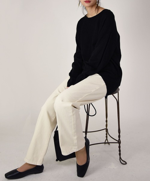 and it_（アンドイット）の「デニム＆ツイルストレートパンツ（デニムパンツ・レディース・アイボリー/ブラック/サックスブルー/ブルー・M/L）」の7枚目の写真