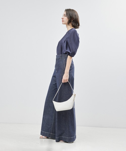 ROPE　【洗える】カールマイヤーパフスリーブブラウス　ブルー ロペ ROPE' 【新色追加】【洗える】カールマイヤーパフスリーブ