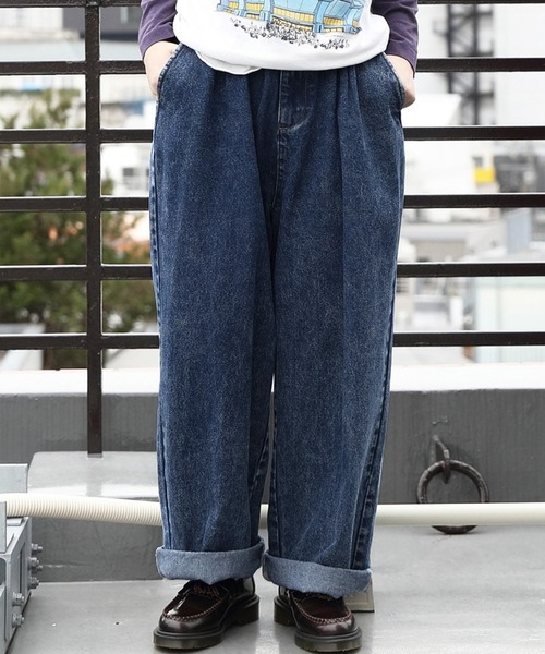 ワイドBIGデニムパンツ　ブルー ワイドBIGデニムパンツ ブルー - アールイードット