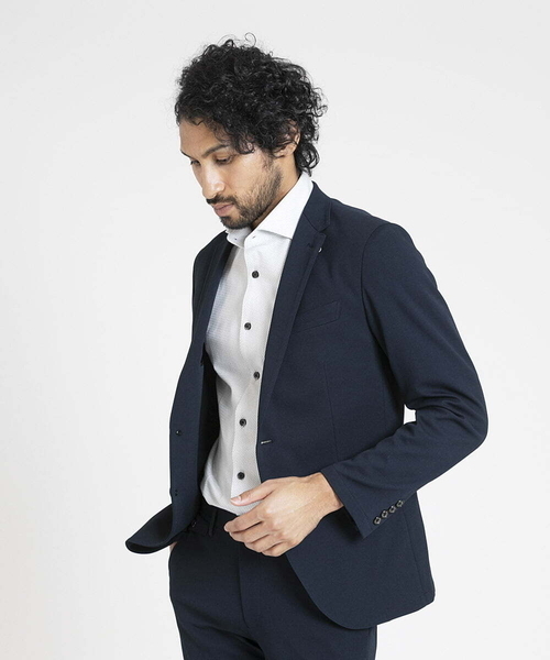 MICHEL KLEIN HOMME   （ミッシェルクランオム）の「ジャージテーラードジャケット セットアップ（テーラードジャケット・メンズ・ネイビー/グレー・MEDIUM/LARGE/X-LARGE）」の2枚目の写真