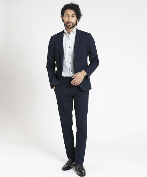 MICHEL KLEIN HOMME   （ミッシェルクランオム）の「ジャージテーラードジャケット セットアップ（テーラードジャケット・メンズ・ネイビー/グレー・MEDIUM/LARGE/X-LARGE）」の3枚目の写真