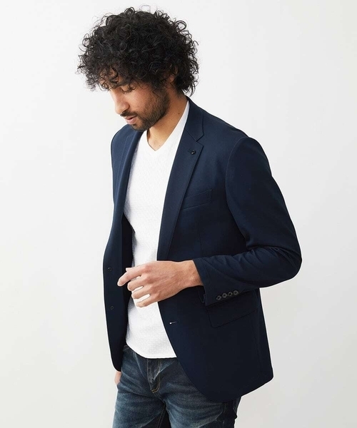 MICHEL KLEIN HOMME   （ミッシェルクランオム）の「ジャージテーラードジャケット セットアップ（テーラードジャケット・メンズ・ネイビー/グレー・MEDIUM/LARGE/X-LARGE）」の4枚目の写真