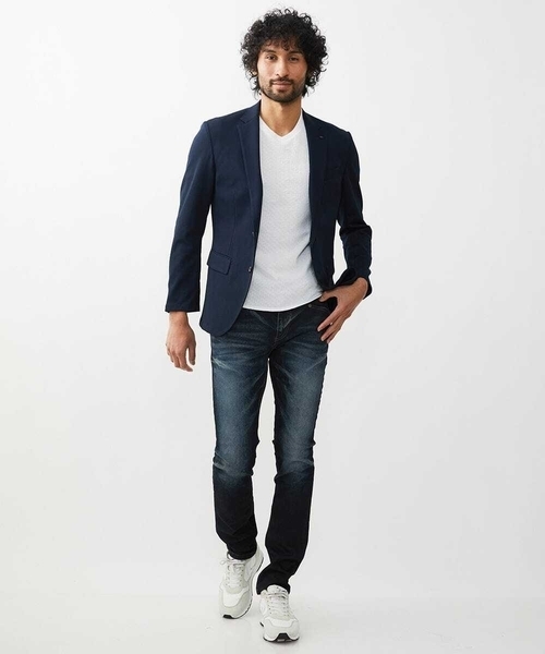 MICHEL KLEIN HOMME   （ミッシェルクランオム）の「ジャージテーラードジャケット セットアップ（テーラードジャケット・メンズ・ネイビー/グレー・MEDIUM/LARGE/X-LARGE）」の5枚目の写真