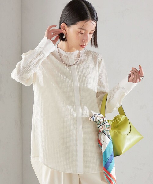 hana　ジャカードフロントジップブラウス SHIPS（シップス）の「〈手洗い可能〉 ジャカード バンドカラー