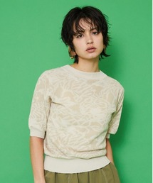 JETSET SOLO PLUS （ジェットセットソロプラス）の「シアーフラワージャガード5分袖ニット（ニット/セーター）」