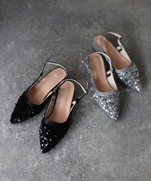 Riberry（リベリー）の「ポインテッドトゥスパンコールサンダル（サンダル・レディース・ブラック/シルバー/ベージュ・MEDIUM/LARGE）」の4枚目の写真