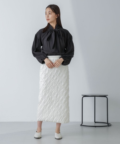未使用　ナノユニバース　ジョーゼットボウタイブラウス　リボン　24SS 星玲奈 星玲奈 × NANO universe 」ジョーゼット ボータイ ブラウス