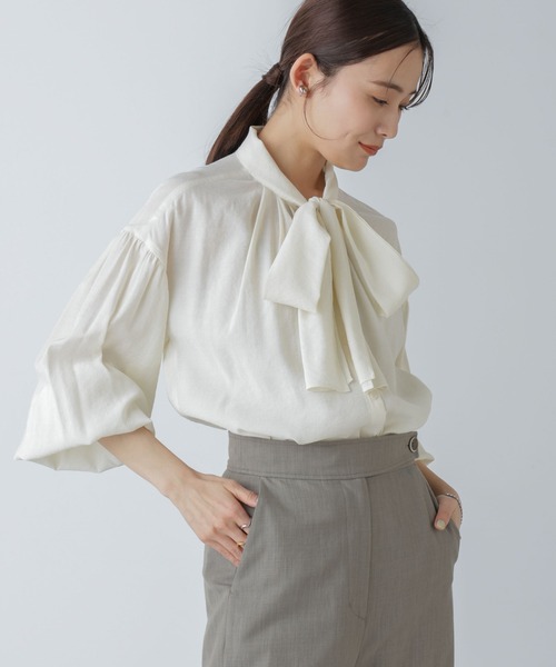 セール】「星玲奈×NANO universe」ジョーゼットボータイブラウス