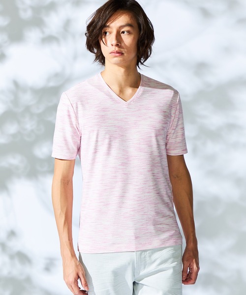 HIDEAWAYS NICOLE（ハイダウェイニコル）の「ハニカムジャガード半袖Ｔシャツ（Tシャツ/カットソー・メンズ・ブラック×グレー/スモークピンク/ブルー/ライトグレー/ブラック×ホワイト・MEDIUM/X-LARGE/LARGE）」の5枚目の写真