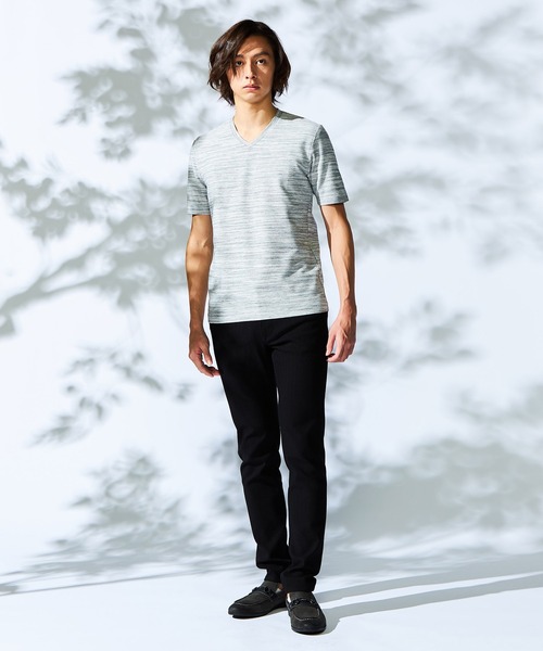 HIDEAWAYS NICOLE（ハイダウェイニコル）の「ハニカムジャガード半袖Ｔシャツ（Tシャツ/カットソー・メンズ・ブラック×グレー/スモークピンク/ブルー/ライトグレー/ブラック×ホワイト・MEDIUM/X-LARGE/LARGE）」の8枚目の写真