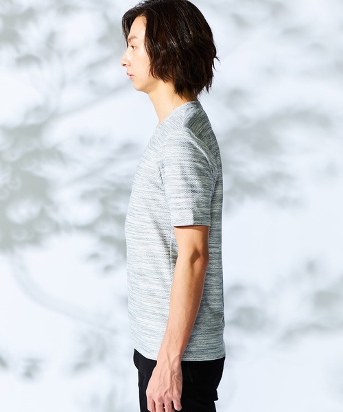 HIDEAWAYS NICOLE（ハイダウェイニコル）の「ハニカムジャガード半袖Ｔシャツ（Tシャツ/カットソー・メンズ・ブラック×グレー/スモークピンク/ブルー/ライトグレー/ブラック×ホワイト・MEDIUM/X-LARGE/LARGE）」の16枚目の写真