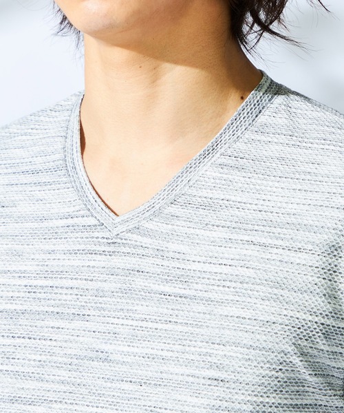 HIDEAWAYS NICOLE（ハイダウェイニコル）の「ハニカムジャガード半袖Ｔシャツ（Tシャツ/カットソー・メンズ・ブラック×グレー/スモークピンク/ブルー/ライトグレー/ブラック×ホワイト・MEDIUM/X-LARGE/LARGE）」の17枚目の写真