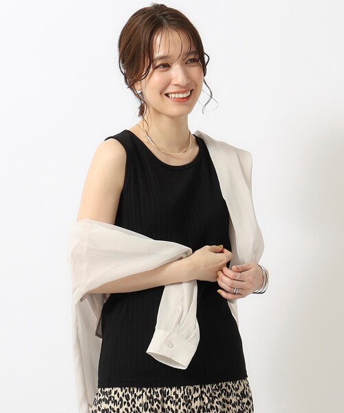 SHOO・LA・RUE（シューラルー）の「デイリー使いに ランダムテレコ タンクトップ（タンクトップ・レディース・ホワイト系/ダークグレー/ブラック/ナチュラル・02/03/04）」の2枚目の写真