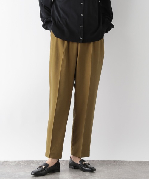 極美品【グローバルワーク】インディゴ　ノーカラー　パンツスーツ　ウエストゴム　L GLOBAL WORK スラックス パンツ ウツクシルエットテーパード