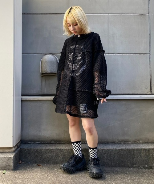 Candy Stripper(キャンディストリッパー)の「PATCH WORK MESH トップス(Tシャツ/カットソー・レディース・オフホワイト/グリーン/ブラック・2)」の8枚目の写真