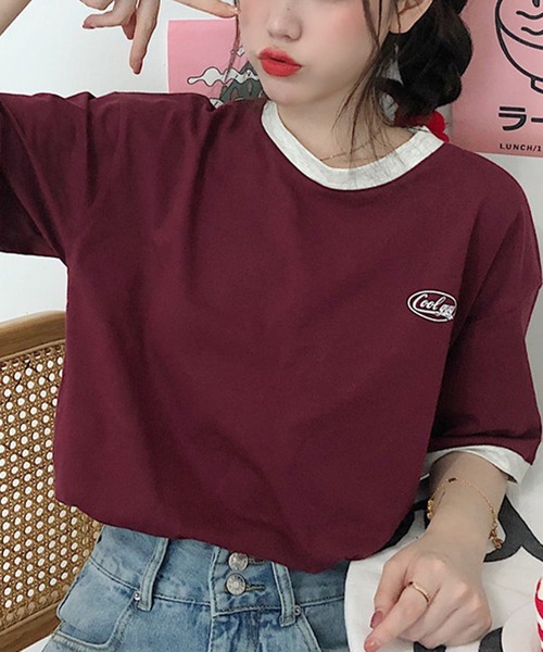 IRADOWL(アイラドール)の「バイカラーカジュアルトップス(Tシャツ/カットソー・レディース・レッド/グリーン・MEDIUM/LARGE/X-LARGE)」の2枚目の写真