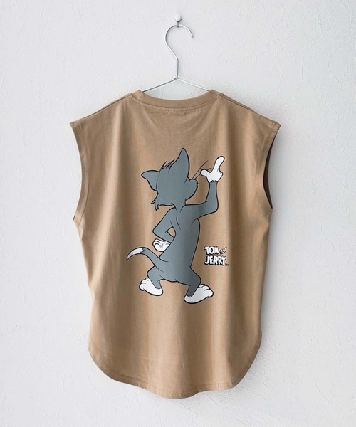 Tom＆Jerry（トムアンドジェリー）の「TOM&JERRY トムとジェリー ノースリーブ キャラクタープリント Tシャツ（Tシャツ/カットソー・キッズ・チャコール/ネイビー/ブラック/ダークグリーン/杢グレー/オフホワイト/ホワイト系その他/ベージュ・110cm/140cm/130cm/120cm/160cm/150cm）」の6枚目の写真