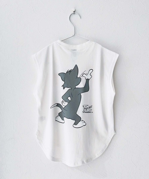 Tom＆Jerry（トムアンドジェリー）の「TOM&JERRY トムとジェリー ノースリーブ キャラクタープリント Tシャツ（Tシャツ/カットソー・キッズ・チャコール/ネイビー/ブラック/ダークグリーン/杢グレー/オフホワイト/ホワイト系その他/ベージュ・110cm/140cm/130cm/120cm/160cm/150cm）」の3枚目の写真