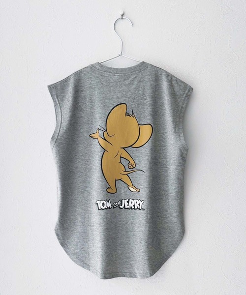 Tom＆Jerry（トムアンドジェリー）の「TOM&JERRY トムとジェリー ノースリーブ キャラクタープリント Tシャツ（Tシャツ/カットソー・キッズ・チャコール/ネイビー/ブラック/ダークグリーン/杢グレー/オフホワイト/ホワイト系その他/ベージュ・110cm/140cm/130cm/120cm/160cm/150cm）」の4枚目の写真