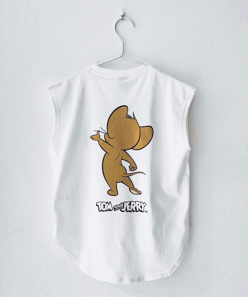 Tom＆Jerry（トムアンドジェリー）の「TOM&JERRY トムとジェリー ノースリーブ キャラクタープリント Tシャツ（Tシャツ/カットソー・キッズ・チャコール/ネイビー/ブラック/ダークグリーン/杢グレー/オフホワイト/ホワイト系その他/ベージュ・110cm/140cm/130cm/120cm/160cm/150cm）」の2枚目の写真