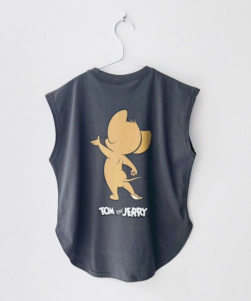 Tom＆Jerry（トムアンドジェリー）の「TOM&JERRY トムとジェリー ノースリーブ キャラクタープリント Tシャツ（Tシャツ/カットソー・キッズ・チャコール/ネイビー/ブラック/ダークグリーン/杢グレー/オフホワイト/ホワイト系その他/ベージュ・110cm/140cm/130cm/120cm/160cm/150cm）」の5枚目の写真