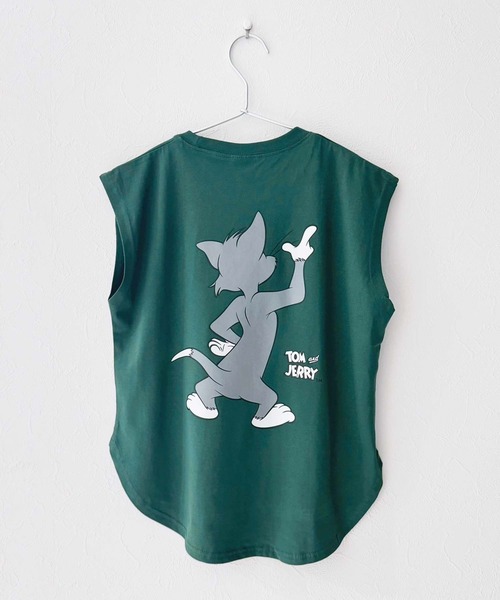Tom＆Jerry（トムアンドジェリー）の「TOM&JERRY トムとジェリー ノースリーブ キャラクタープリント Tシャツ（Tシャツ/カットソー・キッズ・チャコール/ネイビー/ブラック/ダークグリーン/杢グレー/オフホワイト/ホワイト系その他/ベージュ・110cm/140cm/130cm/120cm/160cm/150cm）」の7枚目の写真