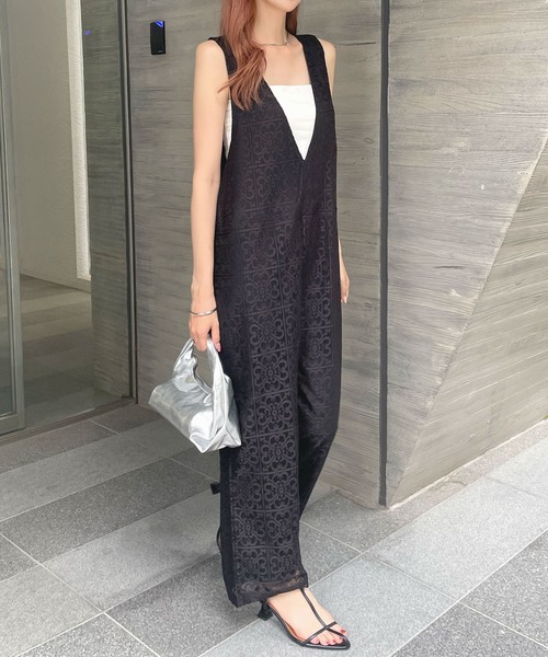 Futier land（フューティアランド）の「パネルレース2wayサロペット（サロペット/オーバーオール・レディース・ブラック/グリーン/アイボリー・FREE）」の2枚目の写真