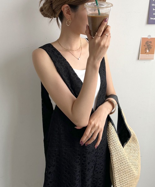 Futier land（フューティアランド）の「パネルレース2wayサロペット（サロペット/オーバーオール・レディース・ブラック/グリーン/アイボリー・FREE）」の5枚目の写真