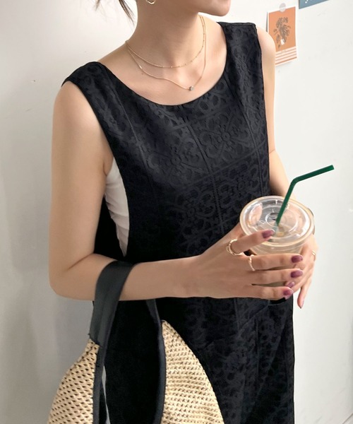 Futier land（フューティアランド）の「パネルレース2wayサロペット（サロペット/オーバーオール・レディース・ブラック/グリーン/アイボリー・FREE）」の9枚目の写真