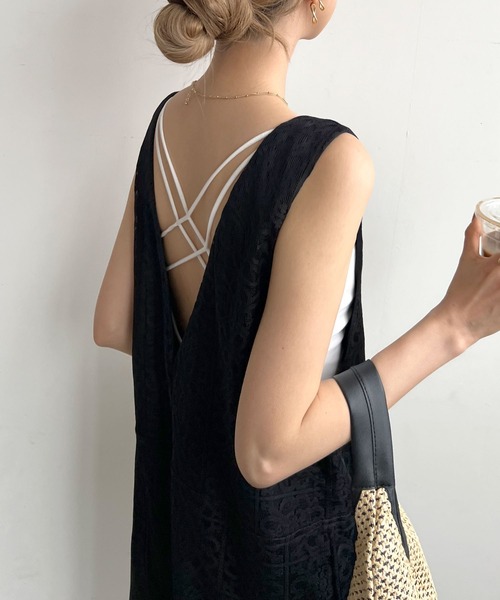 Futier land（フューティアランド）の「パネルレース2wayサロペット（サロペット/オーバーオール・レディース・ブラック/グリーン/アイボリー・FREE）」の10枚目の写真