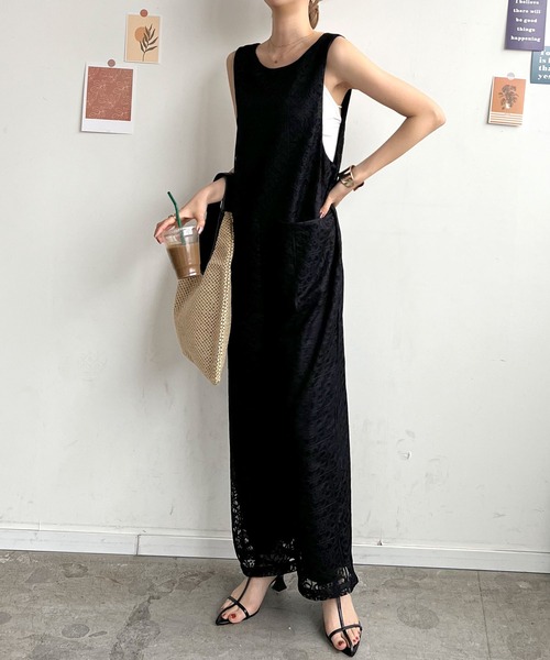 Futier land（フューティアランド）の「パネルレース2wayサロペット（サロペット/オーバーオール・レディース・ブラック/グリーン/アイボリー・FREE）」の12枚目の写真