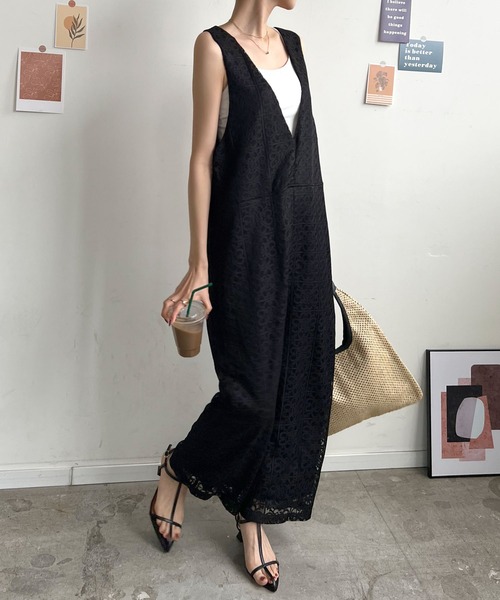 Futier land（フューティアランド）の「パネルレース2wayサロペット（サロペット/オーバーオール・レディース・ブラック/グリーン/アイボリー・FREE）」の13枚目の写真