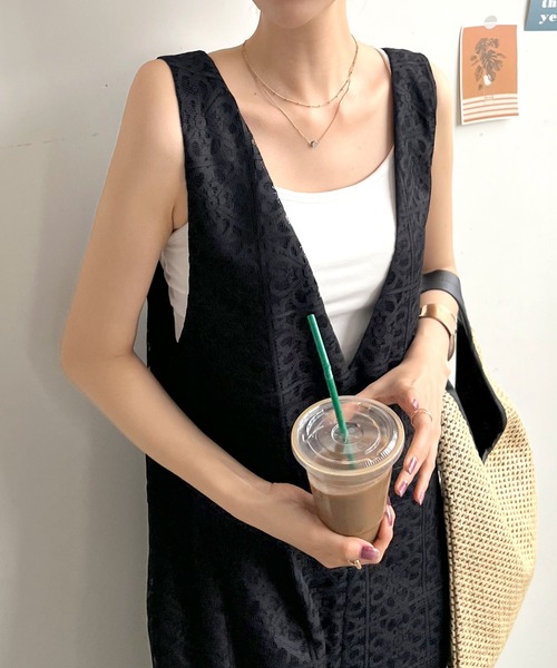 Futier land（フューティアランド）の「パネルレース2wayサロペット（サロペット/オーバーオール・レディース・ブラック/グリーン/アイボリー・FREE）」の6枚目の写真