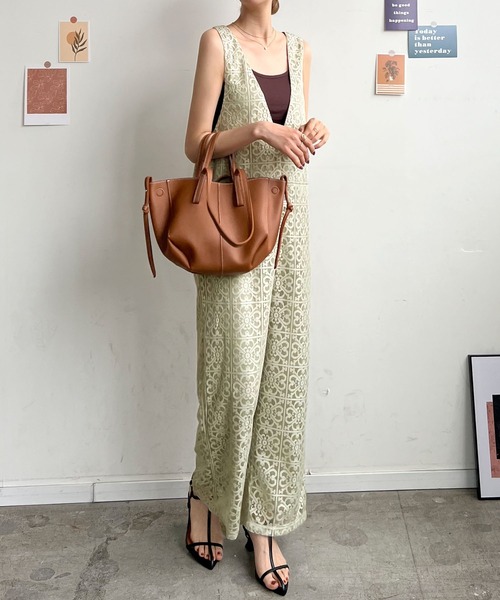 Futier land（フューティアランド）の「パネルレース2wayサロペット（サロペット/オーバーオール・レディース・ブラック/グリーン/アイボリー・FREE）」の17枚目の写真