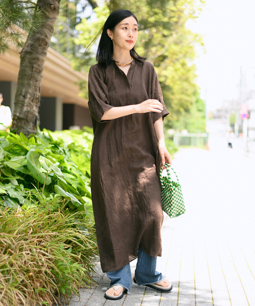 専用！！ 人気作家様＊インスタ＊リネン＊ワンピース WEB・一部店舗限定】リネンボートネックロングワンピース