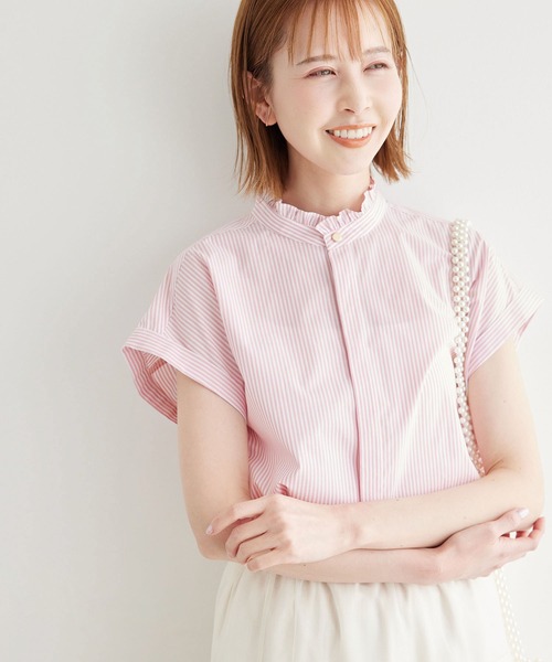 ROPE' PICNIC(ロペピクニック)の「新色追加/フリルバンドシャツ(シャツ/ブラウス・レディース・ブルー/オフホワイト/ブラック/ピンク/ネイビー・38)」の5枚目の写真