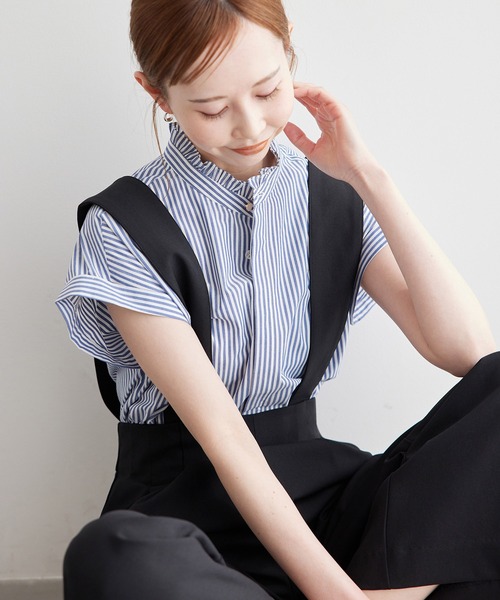 ROPE' PICNIC(ロペピクニック)の「新色追加/フリルバンドシャツ(シャツ/ブラウス・レディース・ブルー/オフホワイト/ブラック/ピンク/ネイビー・38)」の4枚目の写真